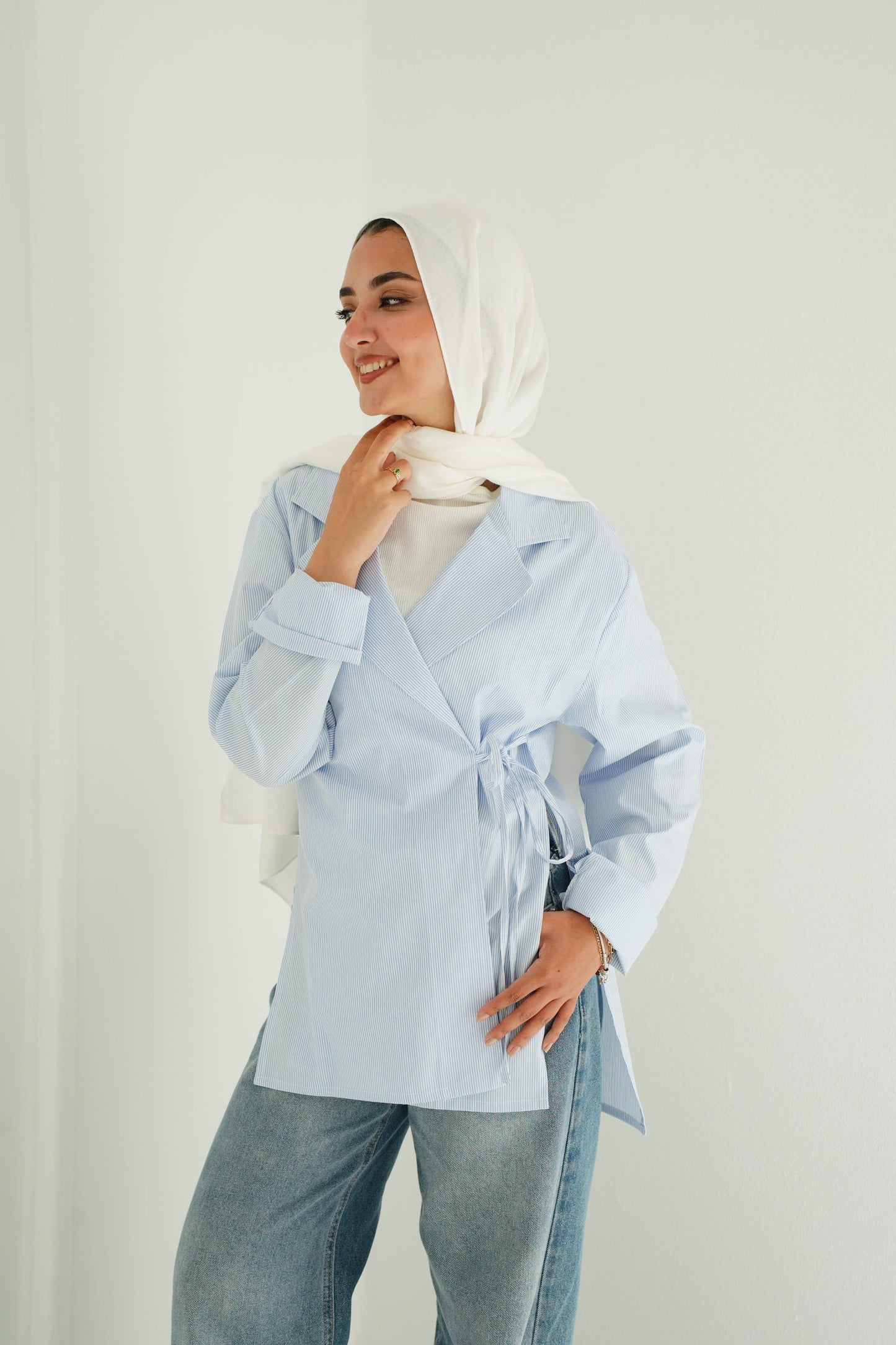 Collared wrap shirt - Striped Blue