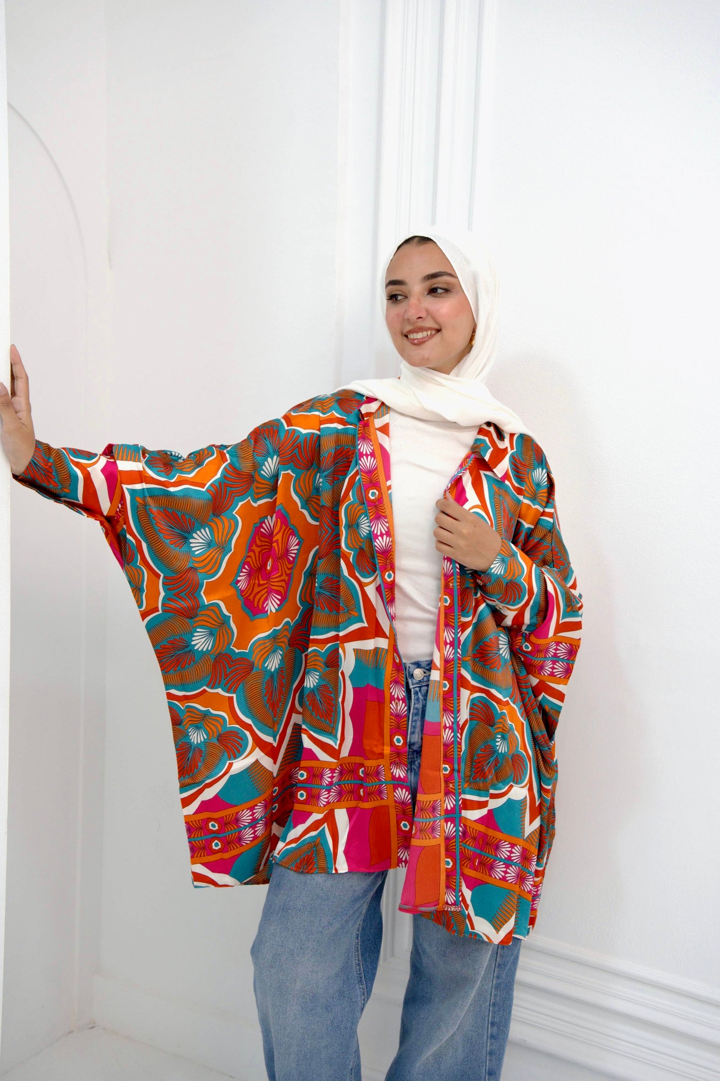 Batwing Satin Shirt - multicolored orange
