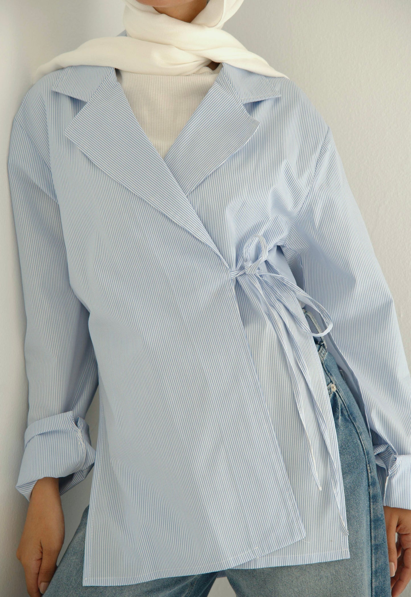 Collared wrap shirt - Striped Blue