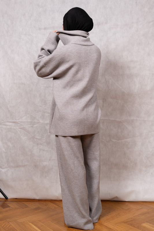 Knit Quarter-Zip Lounge Set - Grey