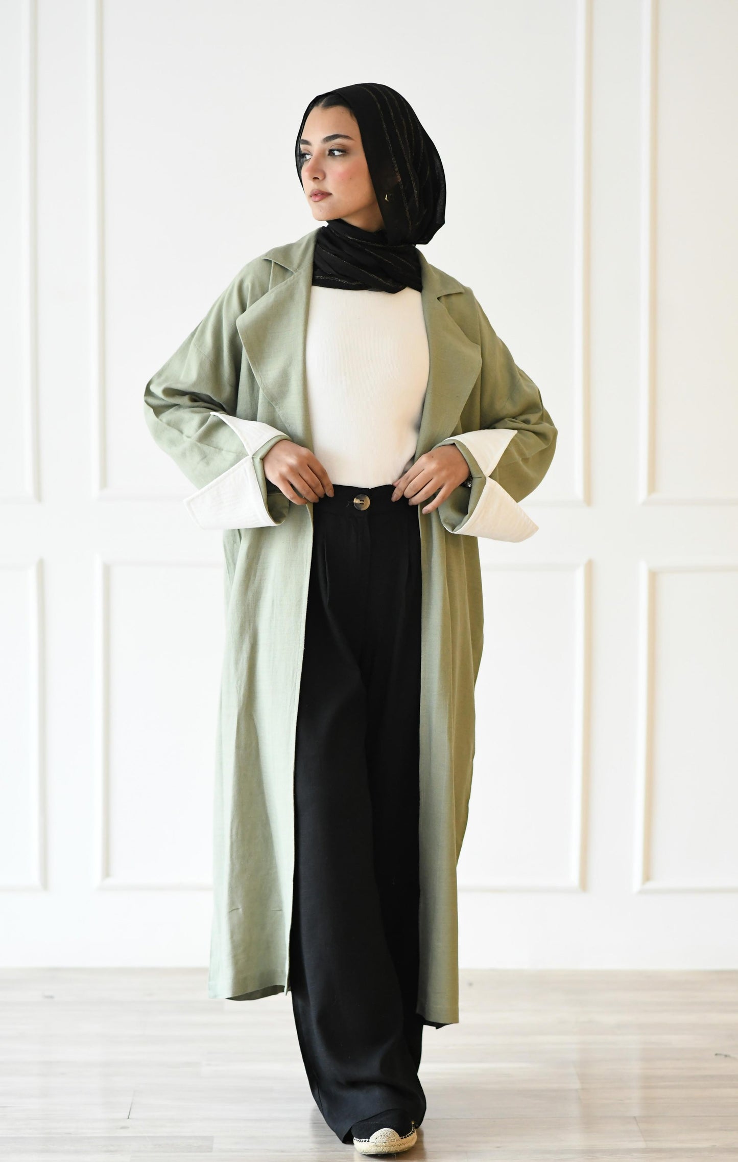 Linen Trench Coat - Sage