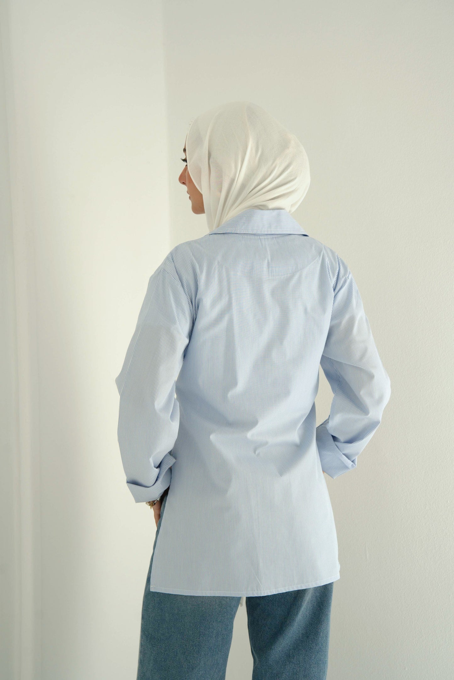 Collared wrap shirt - Striped Blue