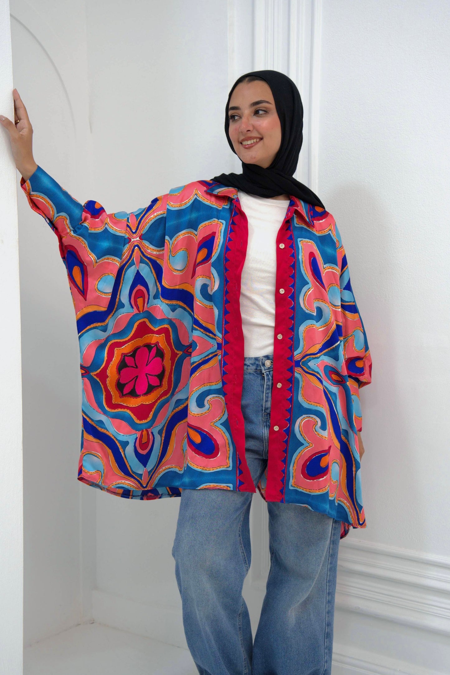 Batwing Satin Shirt - multicolored pink