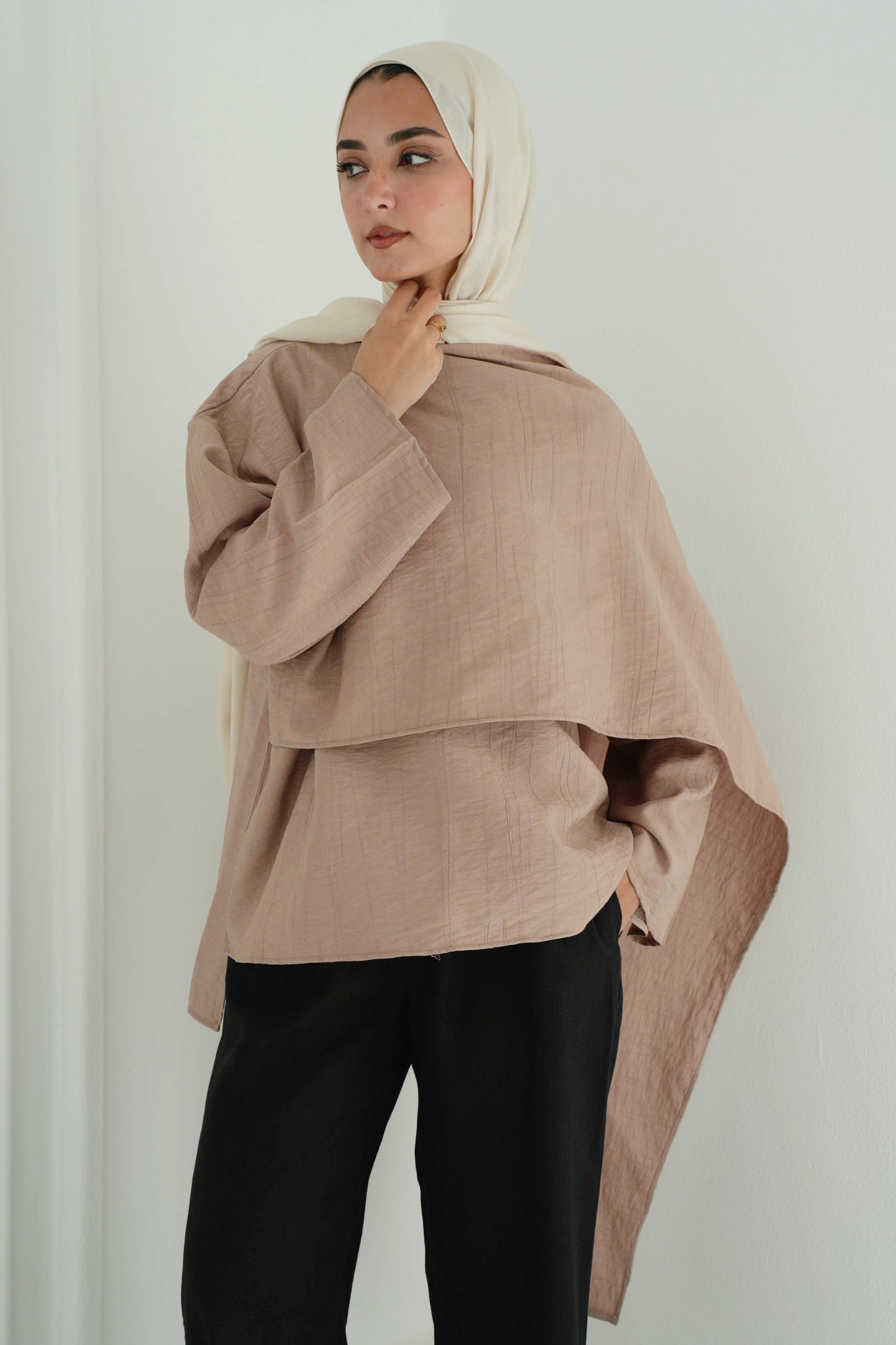 Scarf Blouse in Taupe