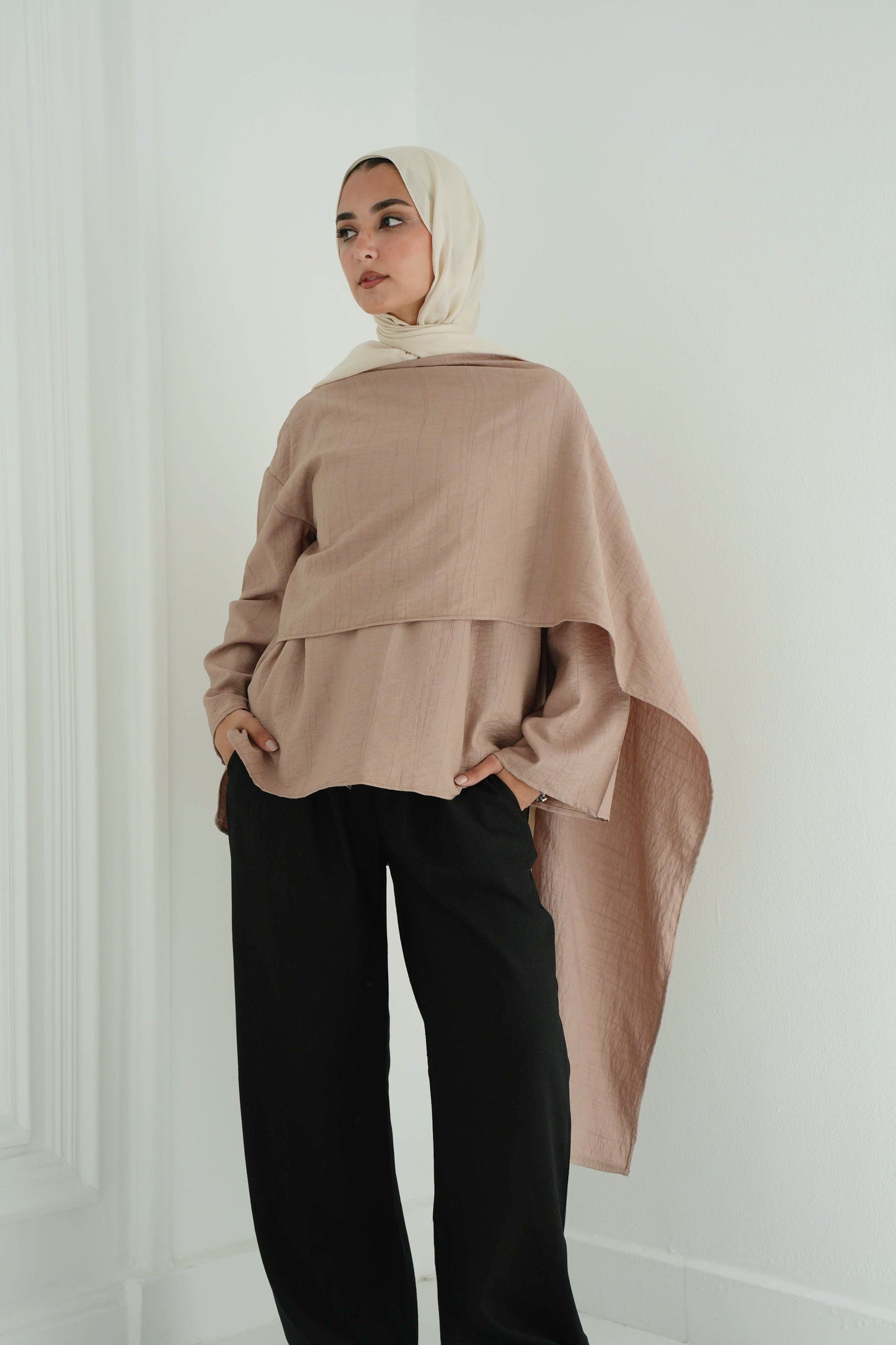 Scarf Blouse in Taupe