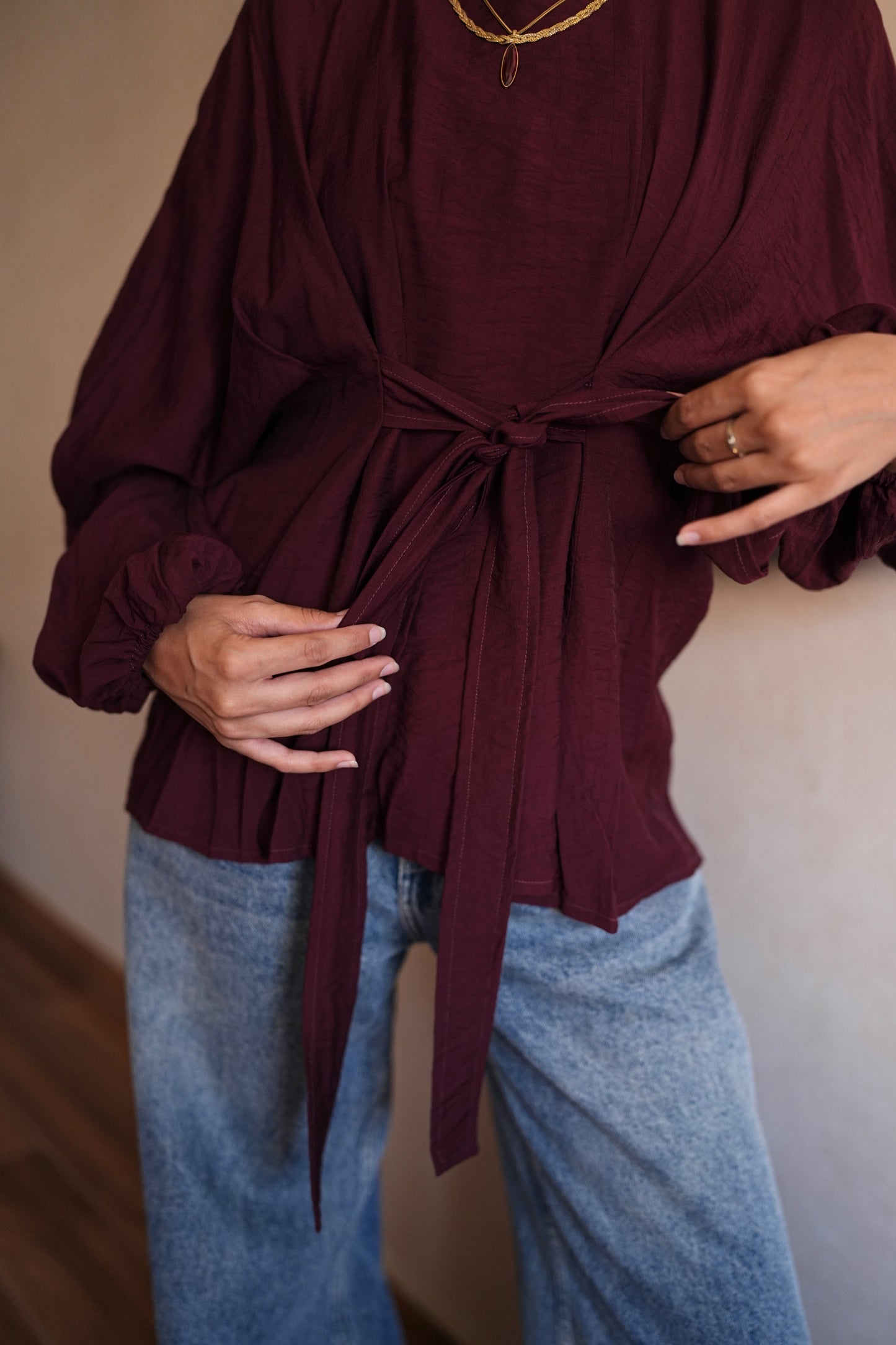 Belted top in Burgundy