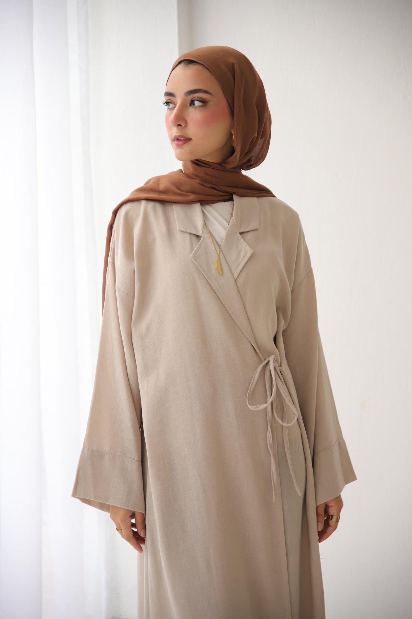 Collared Wrap Dress - Beige