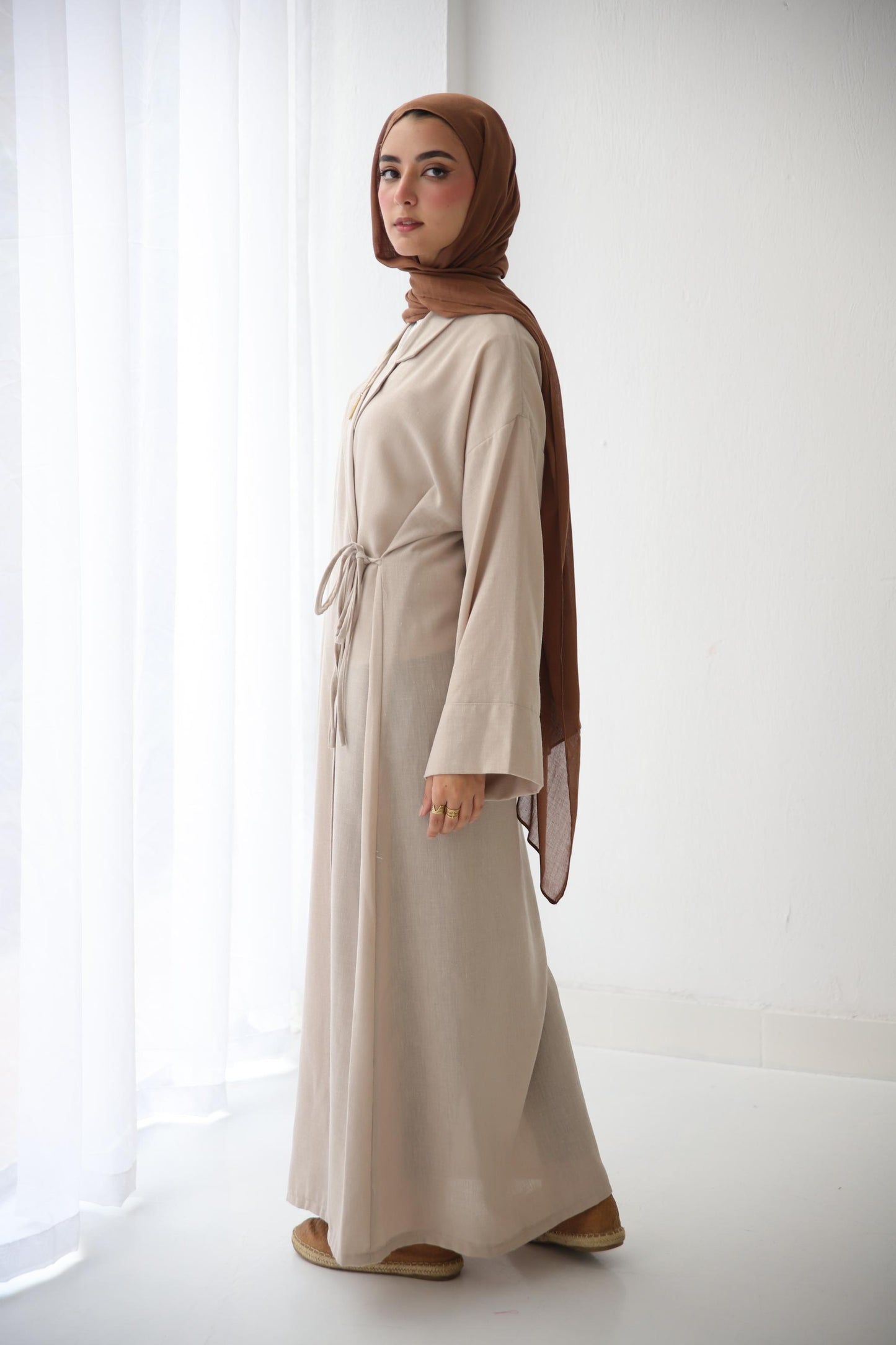 Collared Wrap Dress - Beige