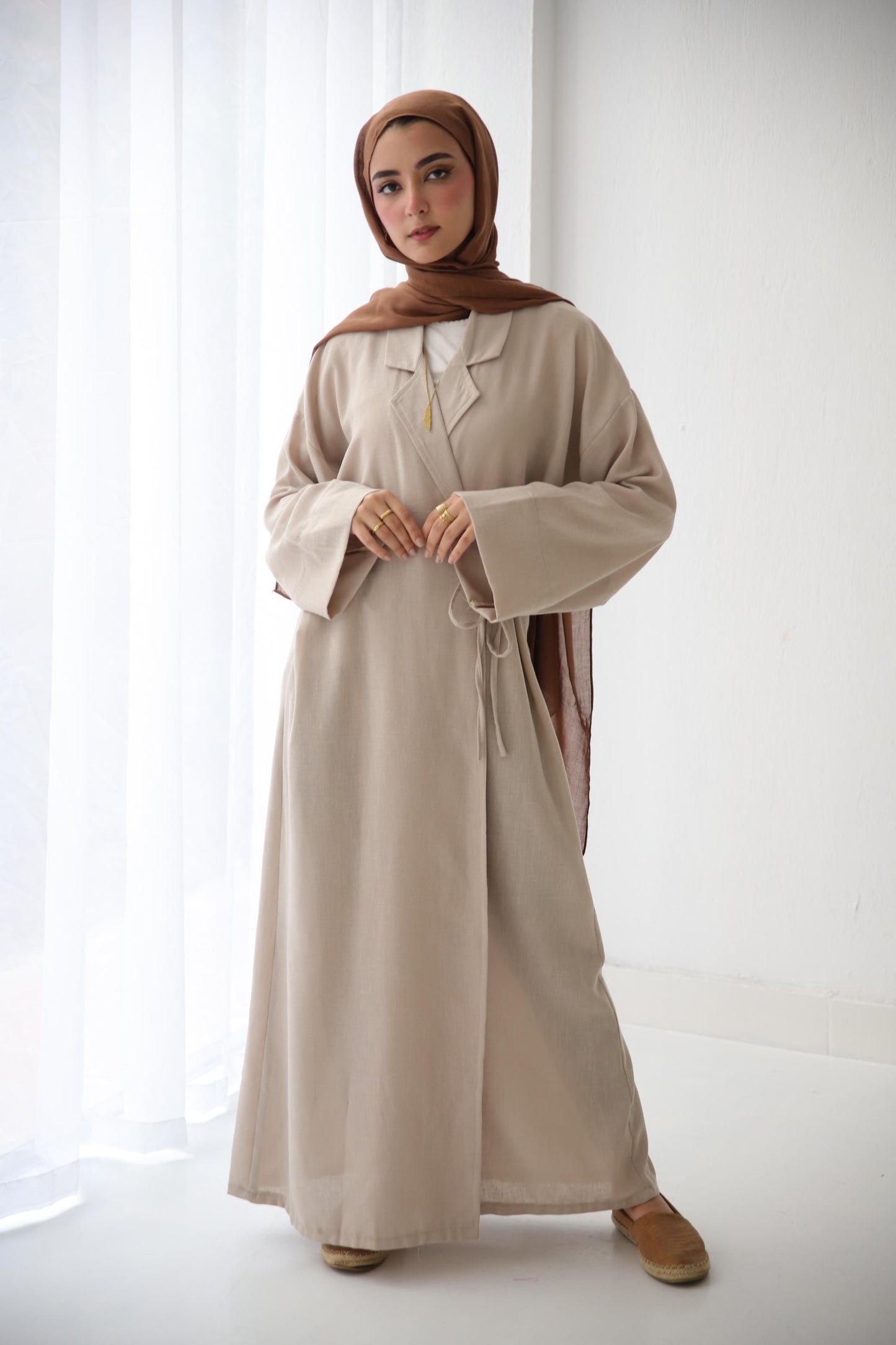 Collared Wrap Dress - Beige