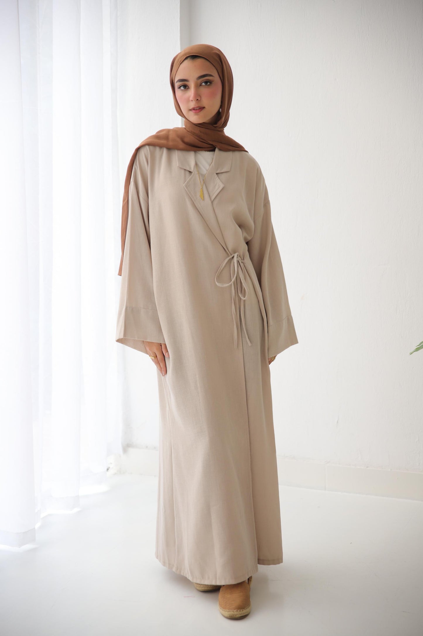 Collared Wrap Dress - Beige