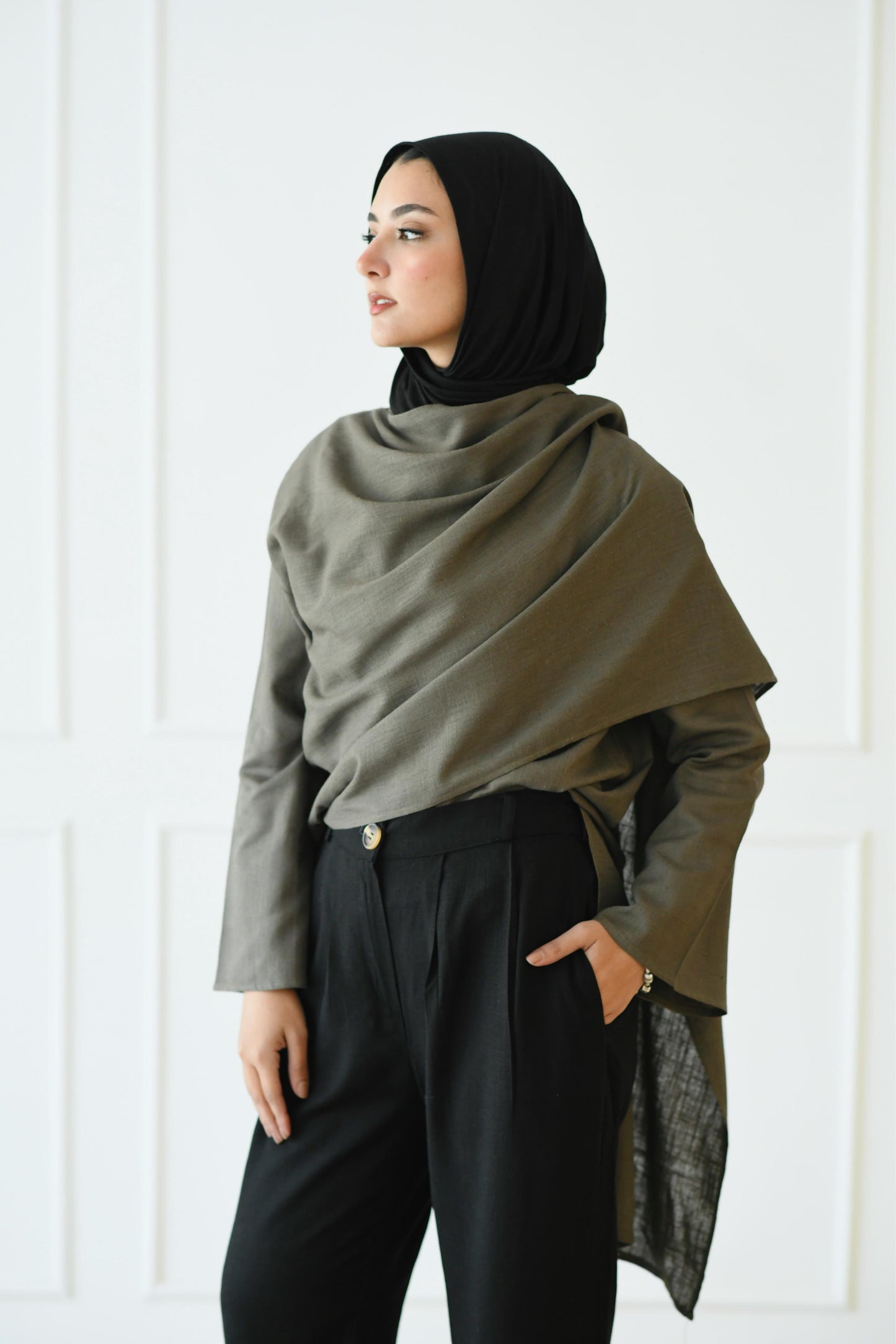 Scarf Blouse in Dark Olive