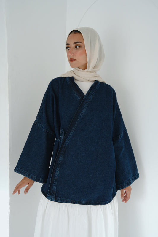 (PREORDER) Wrap denim Jacket - Dark Blue