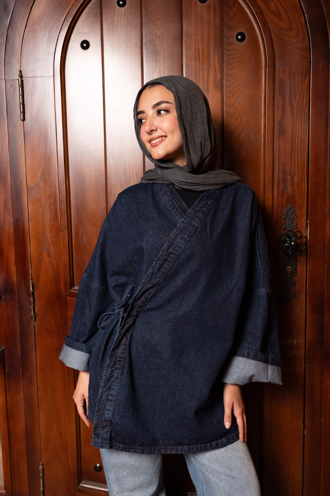 Wrap denim Jacket - Dark Blue