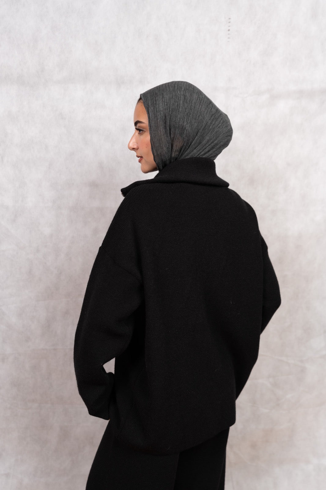 Knit Quarter-Zip Lounge Set - Black