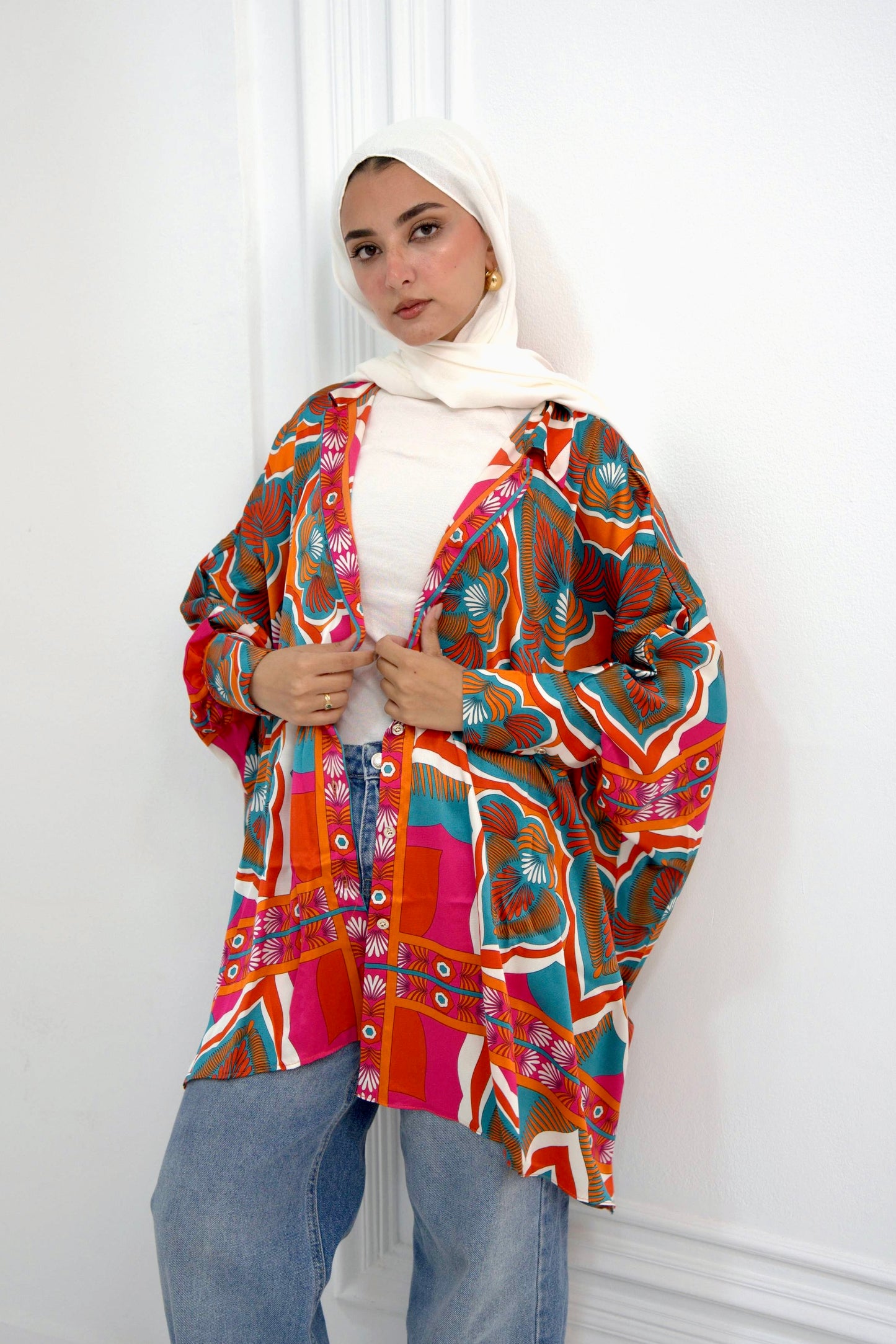 Batwing Satin Shirt - multicolored orange