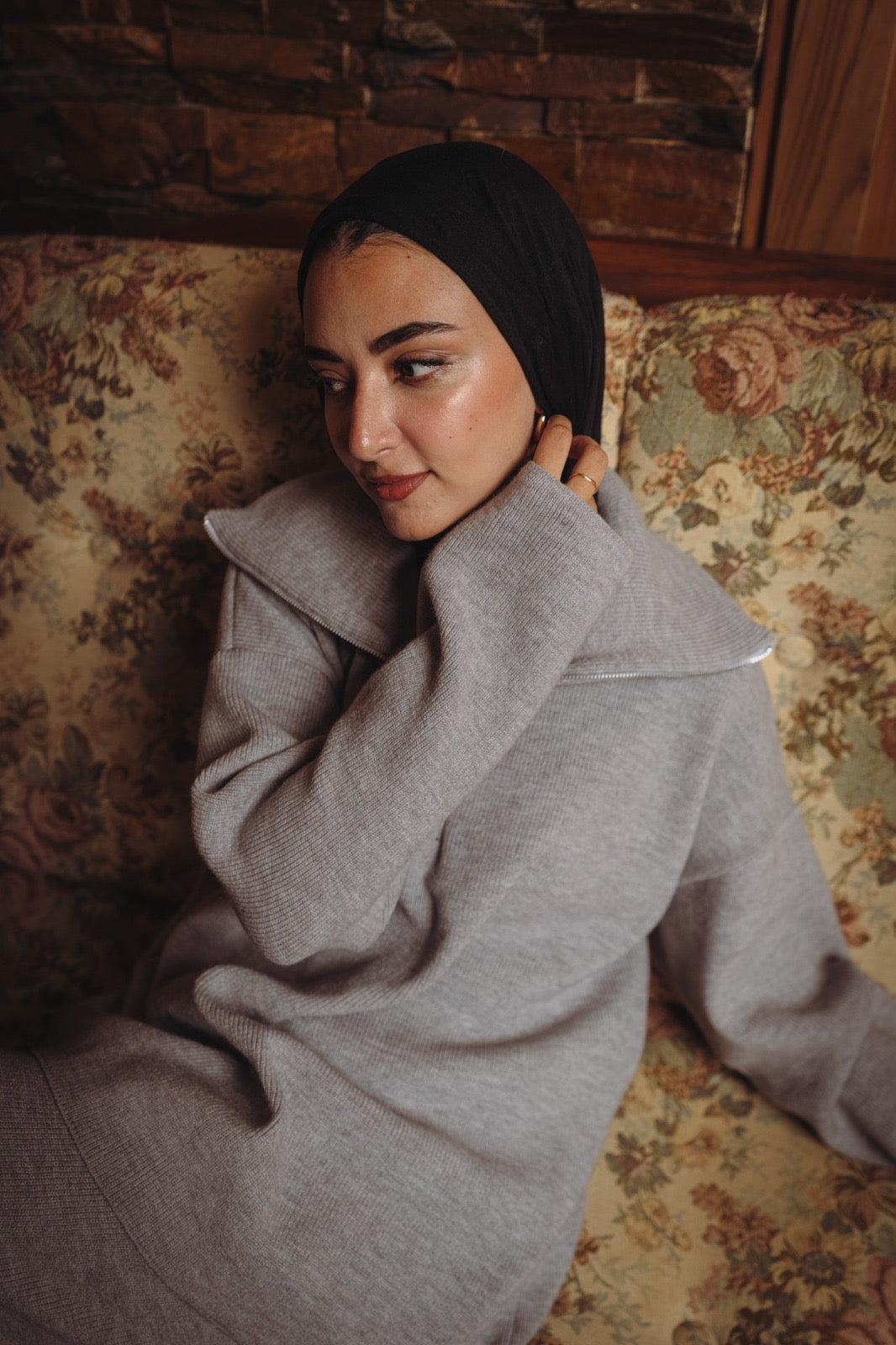 Knit Quarter-Zip Lounge Set - Grey