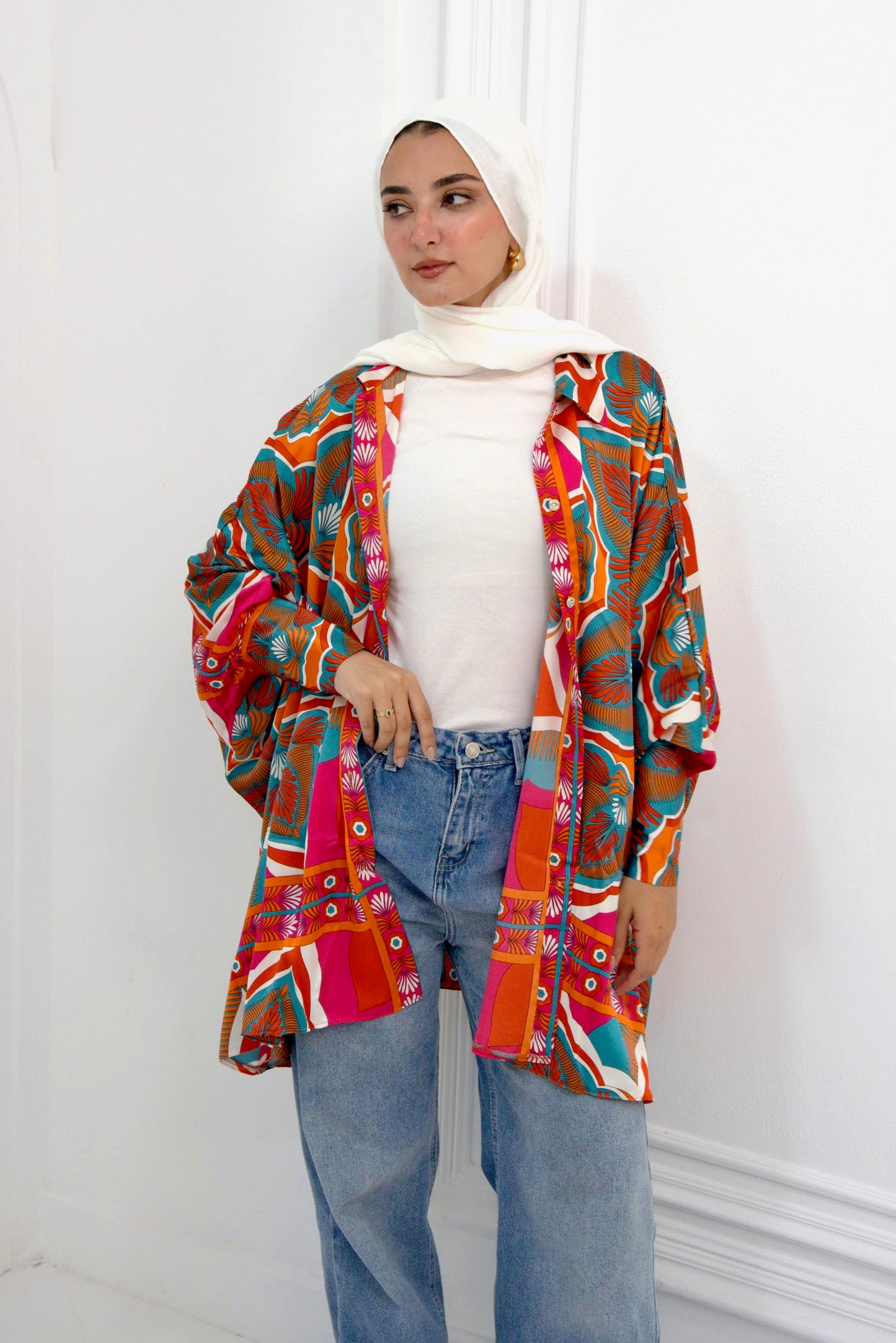 Batwing Satin Shirt - multicolored orange