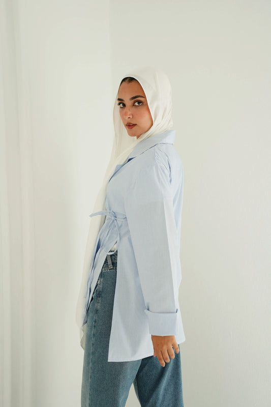 Collared wrap shirt - Striped Blue