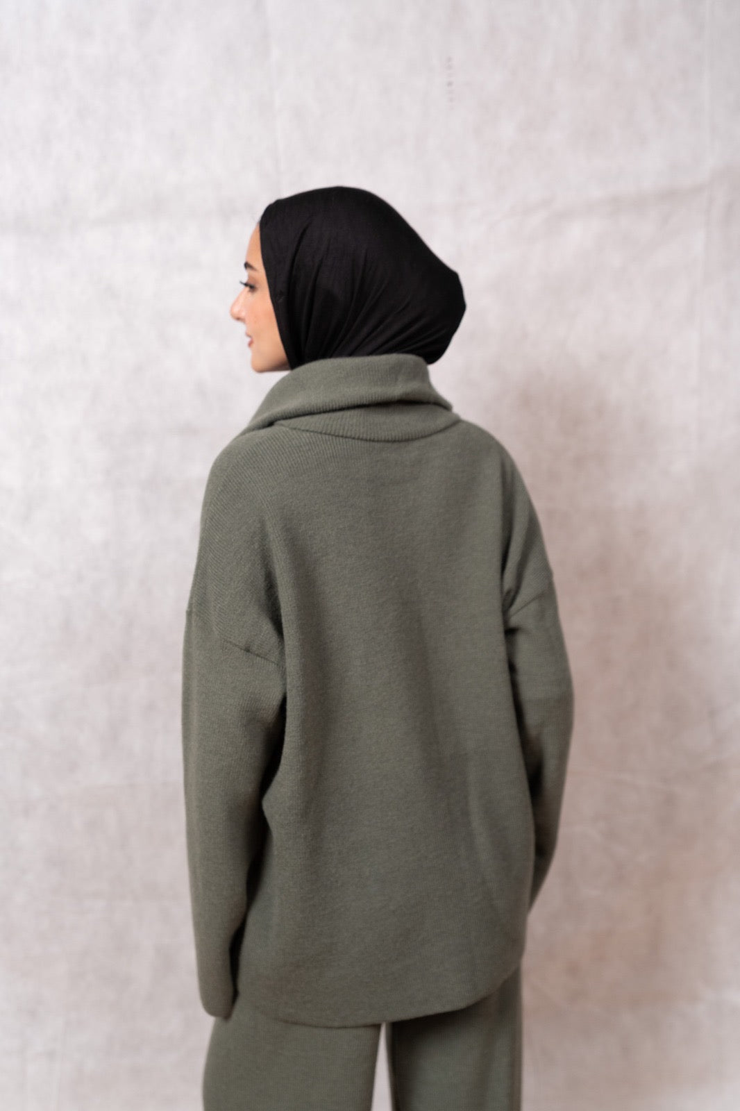 Knit Quarter-Zip Lounge Set - Olive