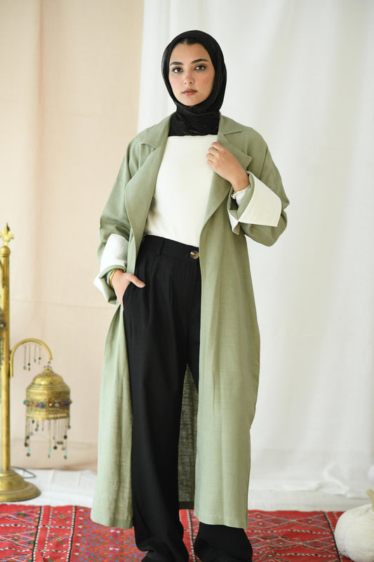 Linen Trench Coat - Sage