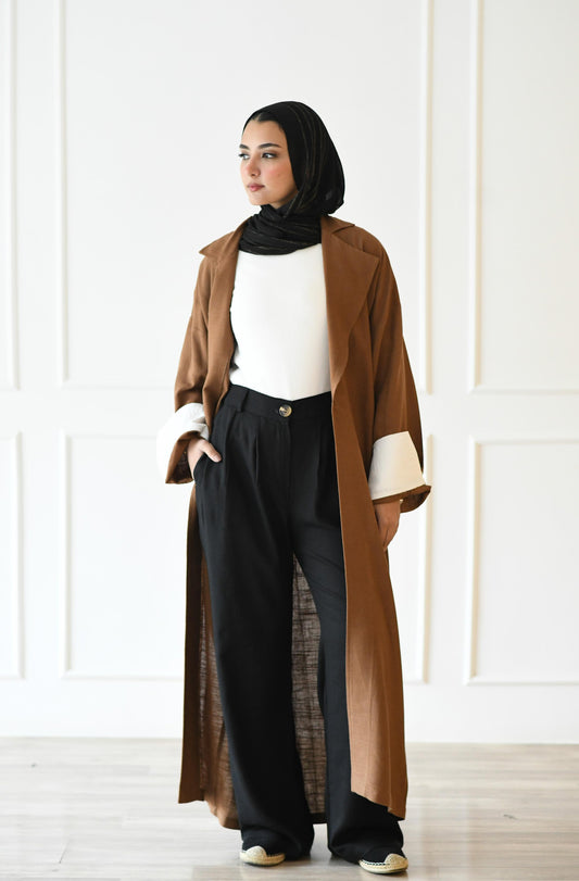 Linen Trench Coat - Brown