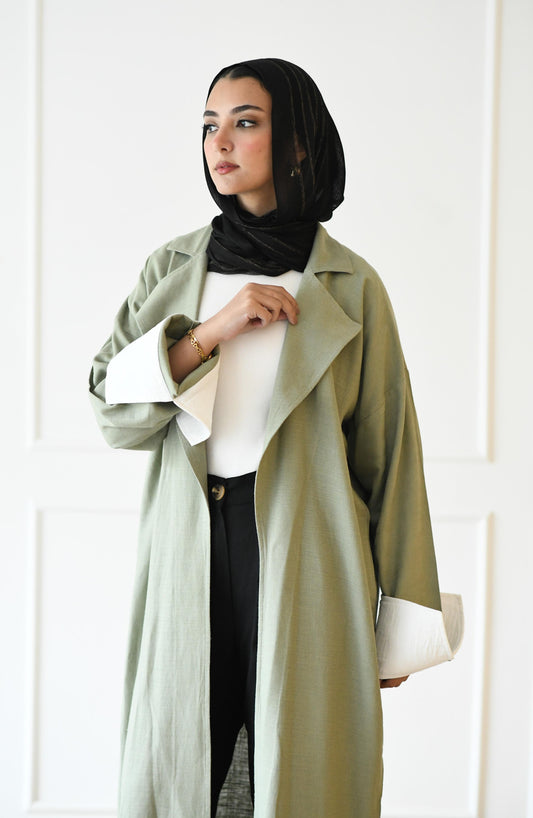 Linen Trench Coat - Sage
