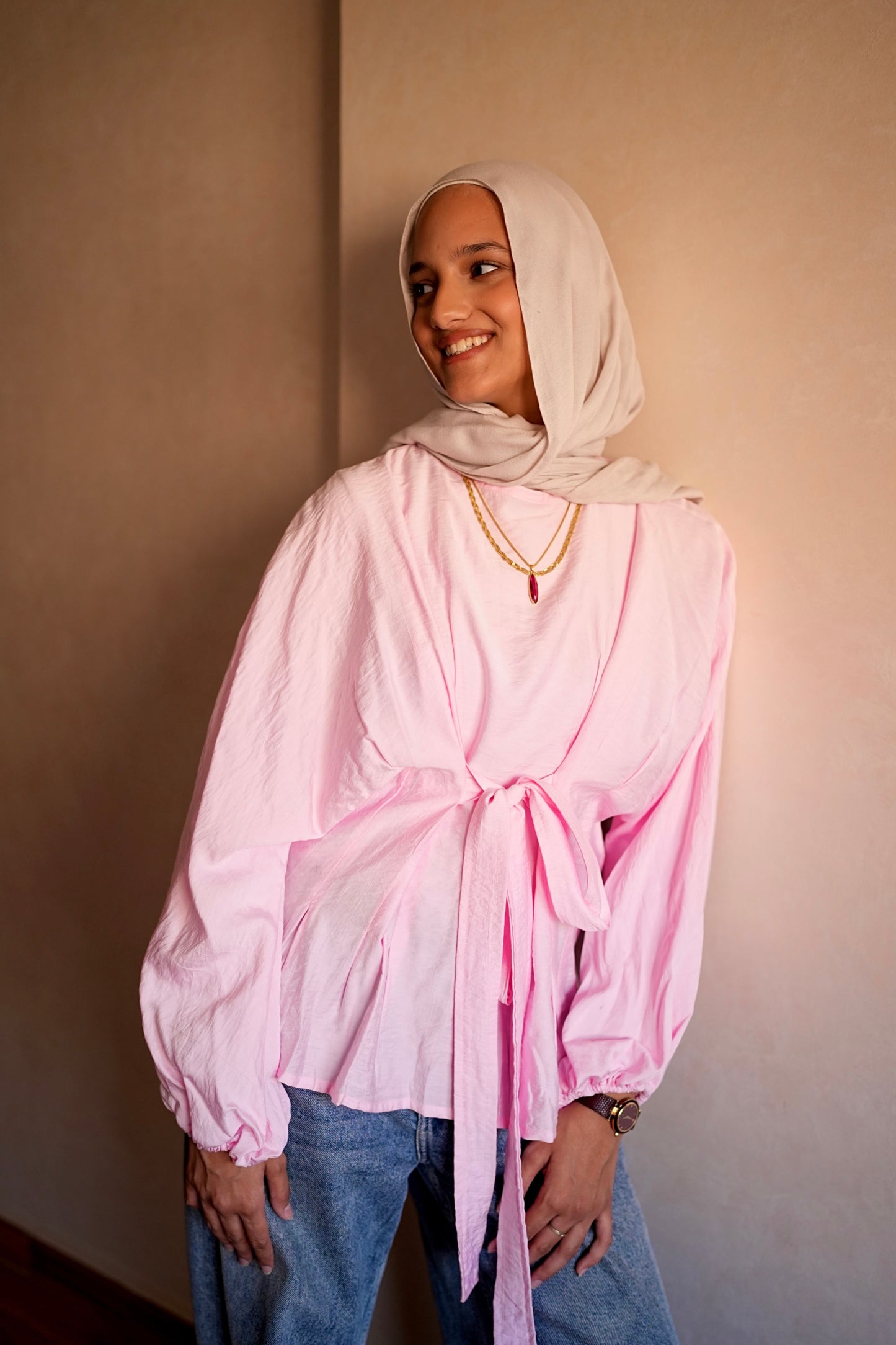 Belted top in Baby pink