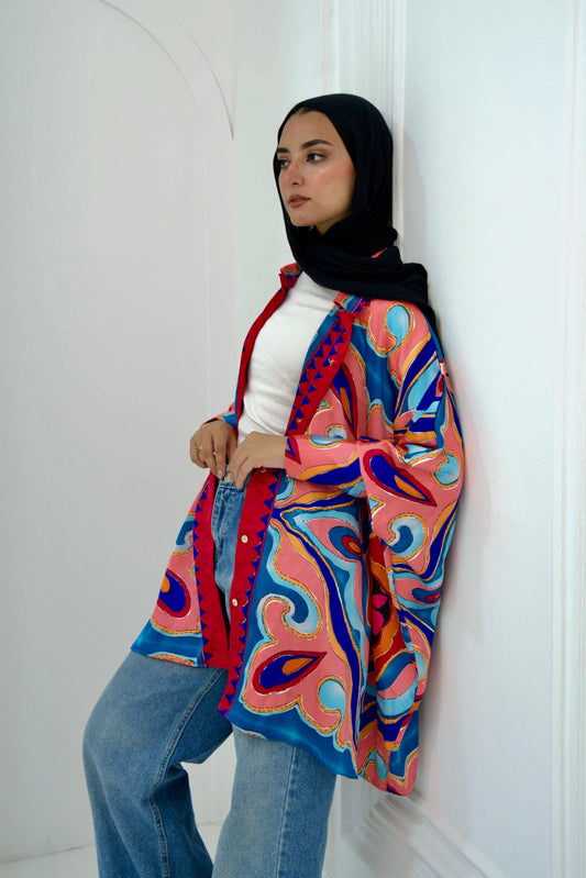 Batwing Satin Shirt - multicolored pink