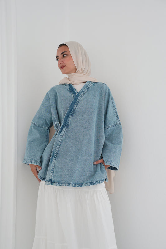 Wrap denim Jacket - Light Blue