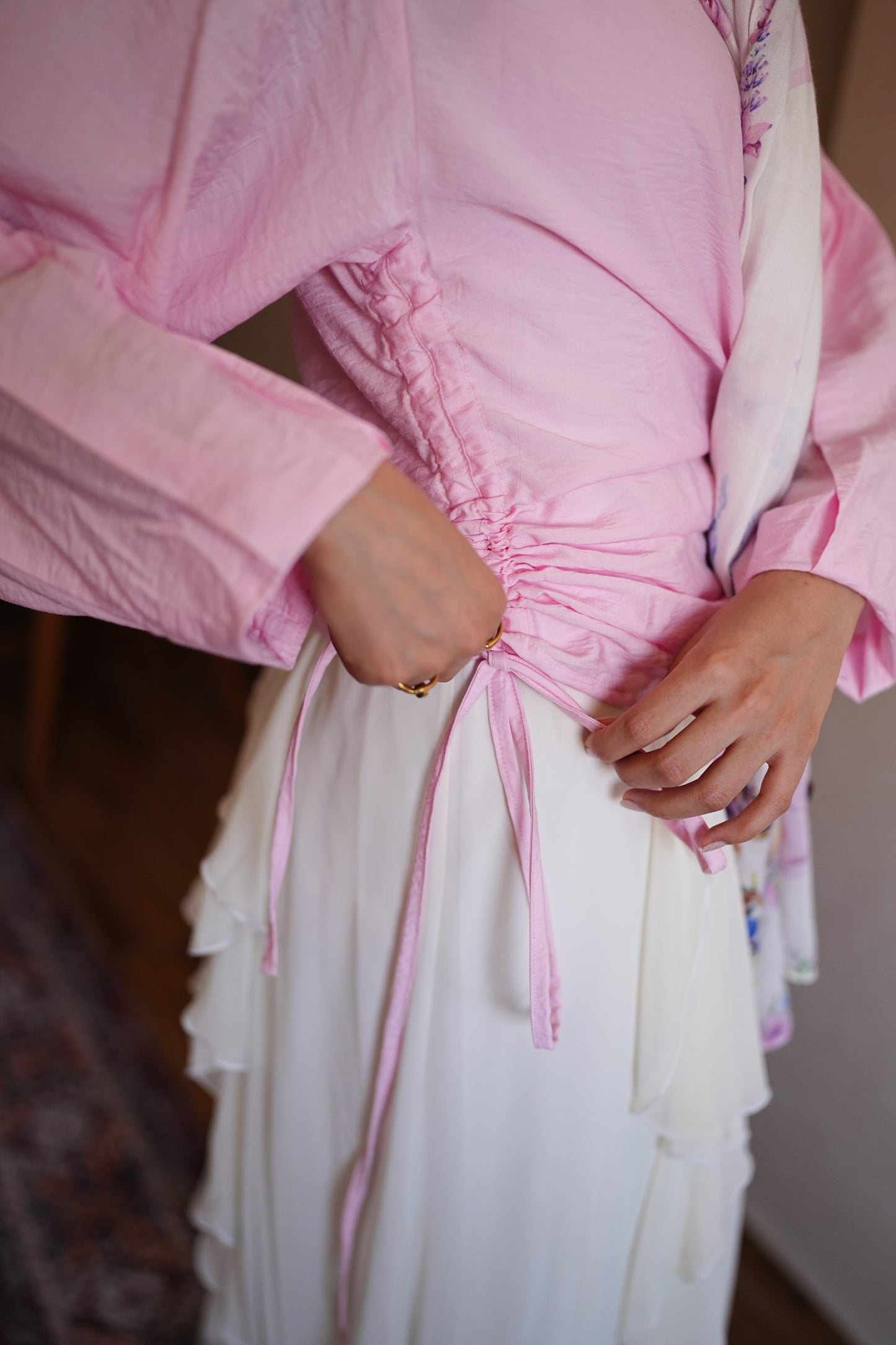 Rushed side top in baby pink