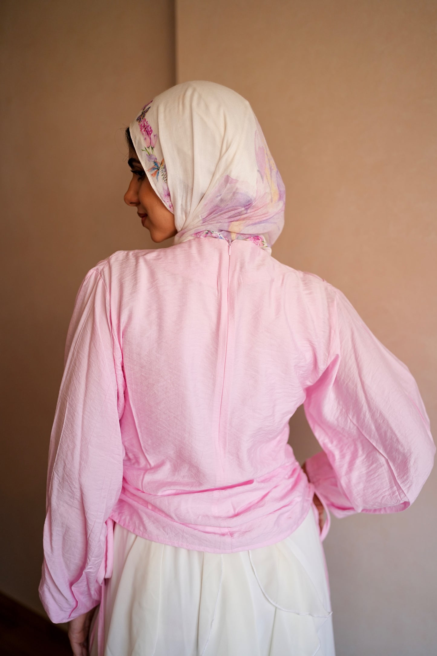 Rushed side top in baby pink