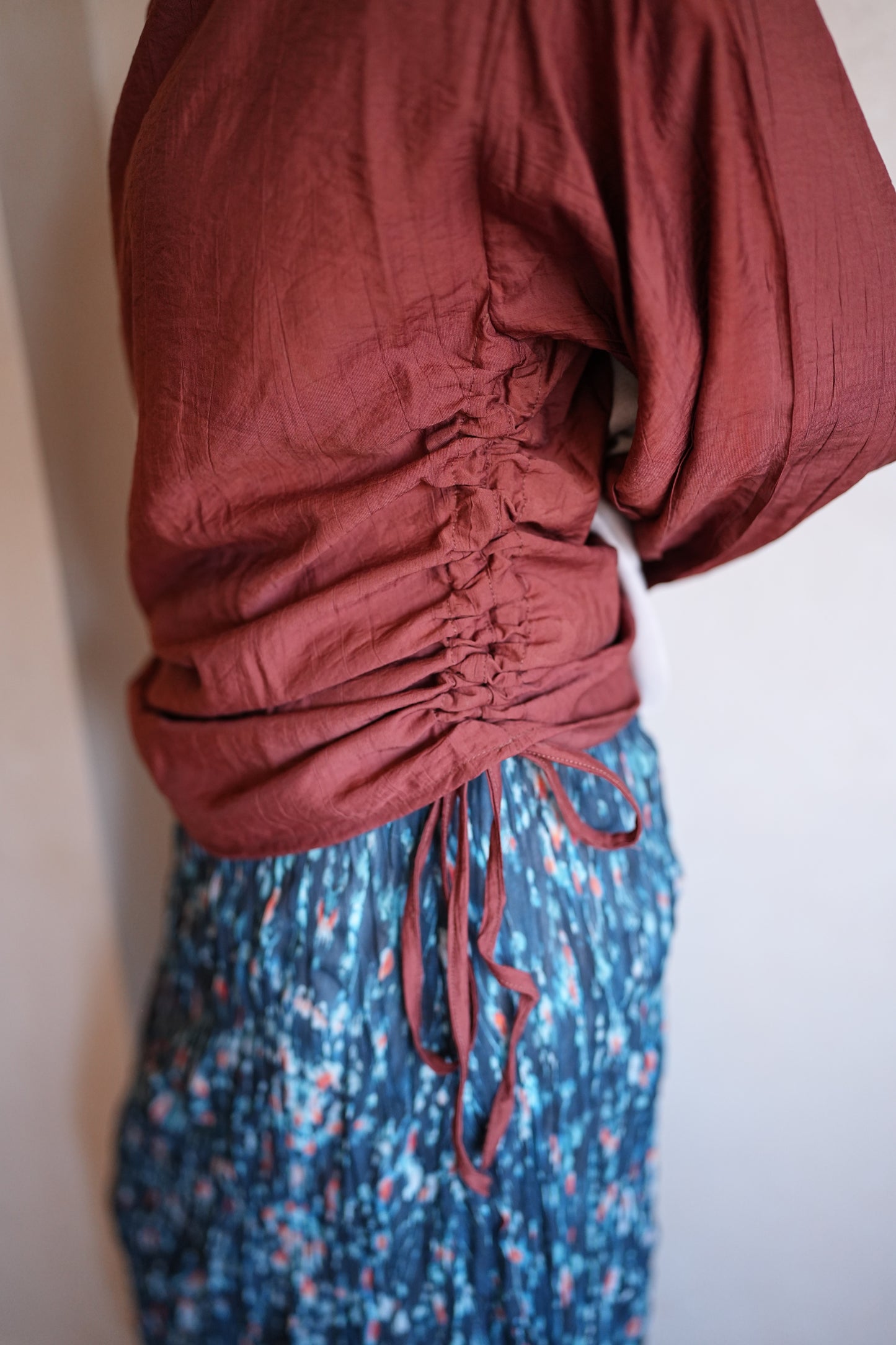 Ruched side top in Brick