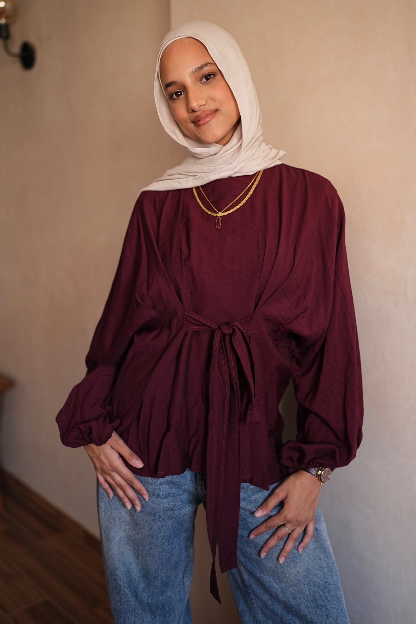 Belted top in Burgundy