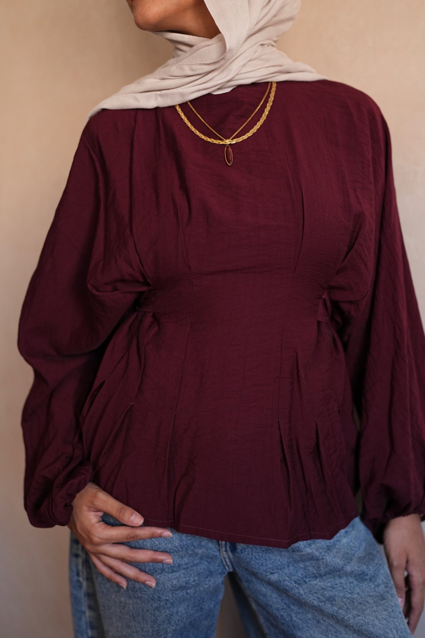 Belted top in Burgundy