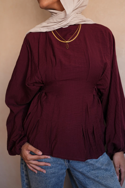 Belted top in Burgundy