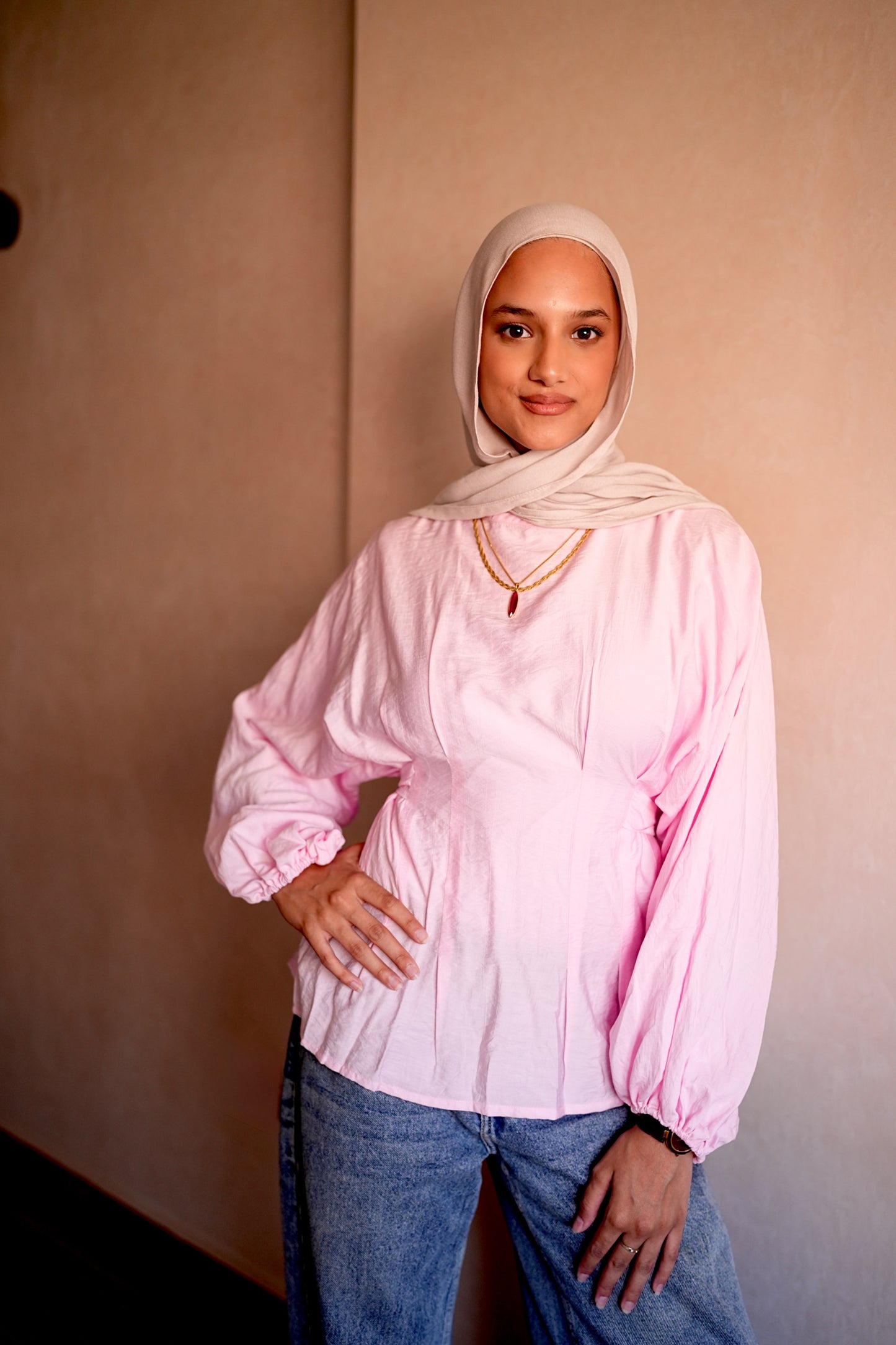 Belted top in Baby pink