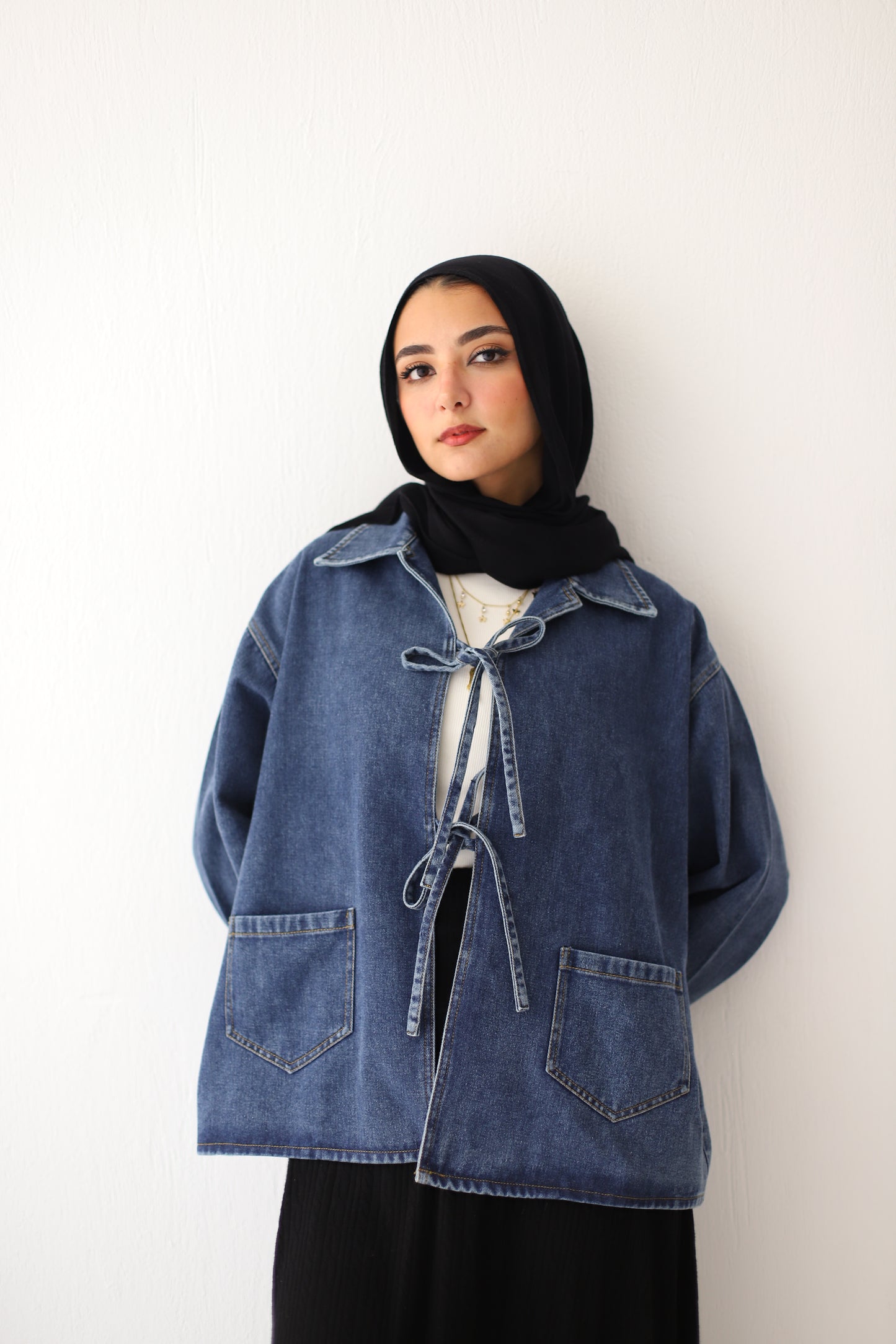 Washed denim Bow Jacket