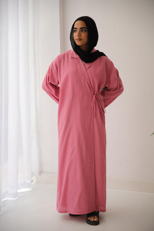 Collared Wrap Dress - Pink