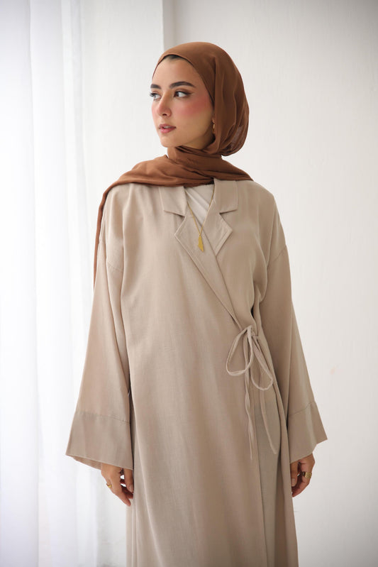 Collared Wrap Dress - Beige