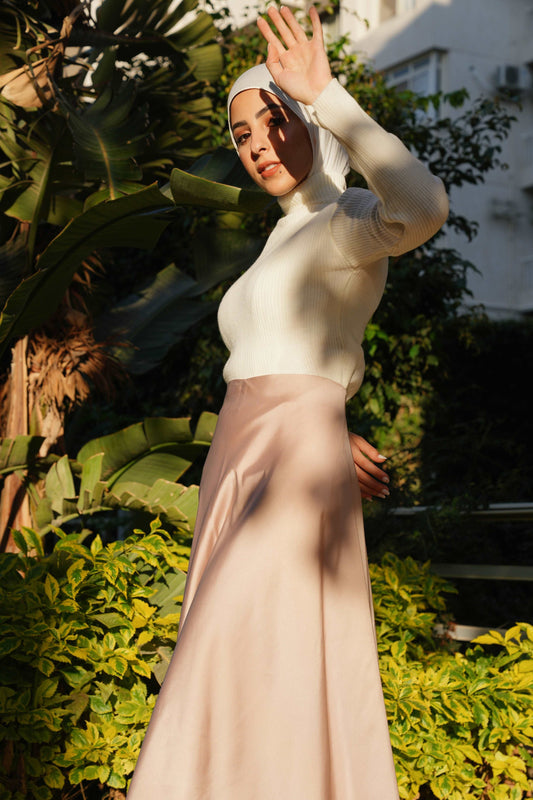 Blush Beige Satin Skirt
